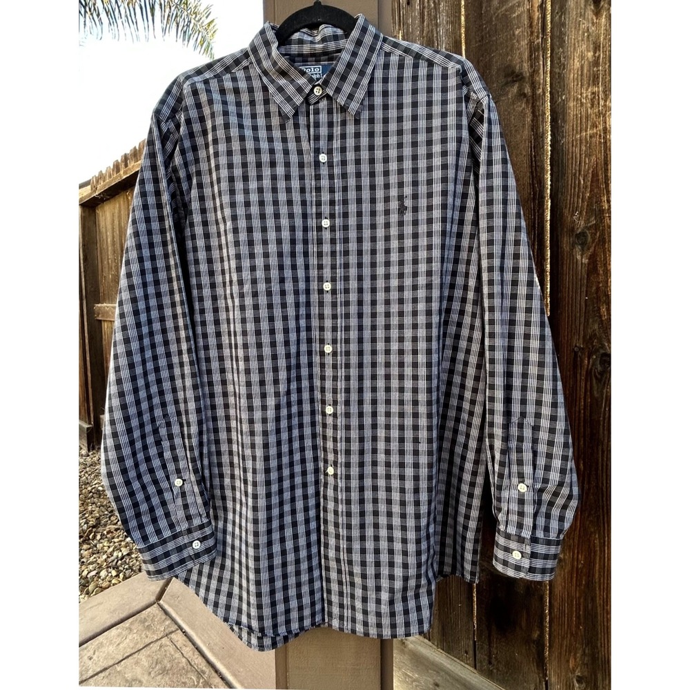 Polo Ralph Lauren Lowell Sport Men's L Black White Plaid Cotton Shirt